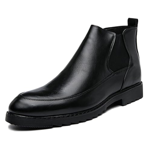 LMUIPMAA Herren Stiefeletten Runde Zehe Reißverschluss wasserdichte Kunstleder Chelsea Booties für Herren,Schwarz,39 EU von LMUIPMAA