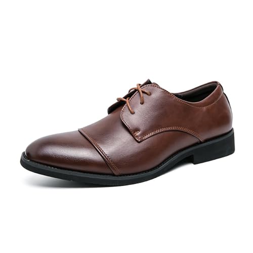 LMUIPMAA Herren Trendige Abendschuhe Business Formal Schnürung Oxfords Moderne Casual Derby Schuhe,Braun,45 EU von LMUIPMAA