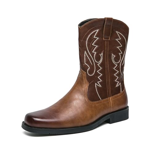 LMUIPMAA Herren Western Cowboystiefel Stickerei Halbschaft Leder Country Arbeitsstiefel,Braun,40 EU von LMUIPMAA