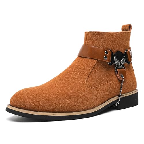 LMUIPMAA Herren Wildleder Chelsea-Stiefel mit runder Zehe und dickem Absatz, seitlichem Reißverschluss, geeignet für Herbst und Winter,Braun,39 EU von LMUIPMAA