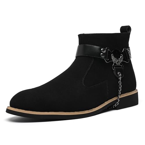 LMUIPMAA Herren Wildleder Chelsea-Stiefel mit runder Zehe und dickem Absatz, seitlichem Reißverschluss, geeignet für Herbst und Winter,Schwarz,44 EU von LMUIPMAA