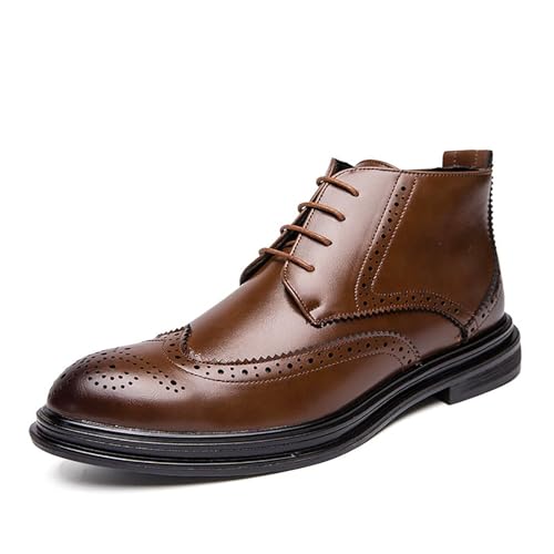 LMUIPMAA Herren Wingtip Brogue Kleid Stiefel Mode Leder High Top Schnürung Oxford Stiefeletten Business Chukka Boot,Braun,43 EU von LMUIPMAA