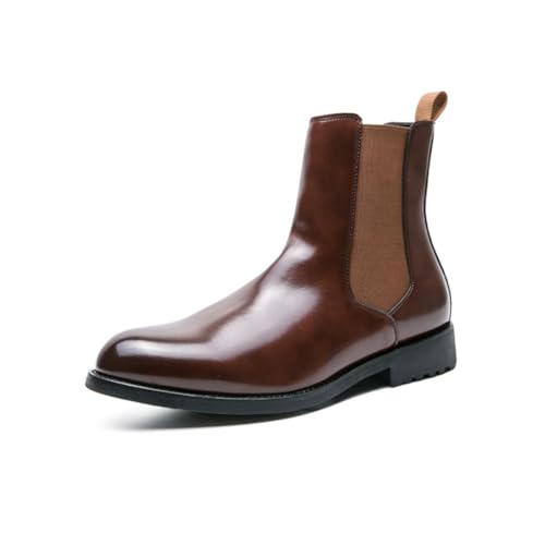 LMUIPMAA Lässige Chelsea-Stiefel für Männer Slip-On Business Stiefelette Formelle Kleid Lederschuhe,Braun,42 EU von LMUIPMAA