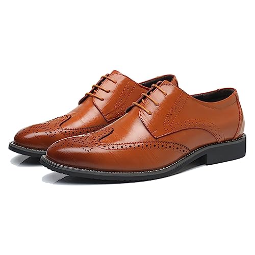 LMUIPMAA Lederschuhe Herren Business Anzugschuhe Oxford Derby Schuhe Brogue Schnürhalbschuhe,Gelb,41 EU von LMUIPMAA