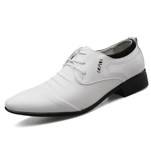 LMUIPMAA Männer Business Oxford Schuhe Kunstleder Schnürschuhe Formelle Hochzeit Schuhe,Weiß,46 EU von LMUIPMAA
