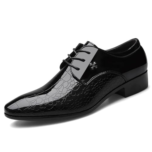 LMUIPMAA Männer Lackleder Kleid Schuhe formelle Business Derbys Schnür Hochzeit Oxford Schuhe,Schwarz,48 EU von LMUIPMAA