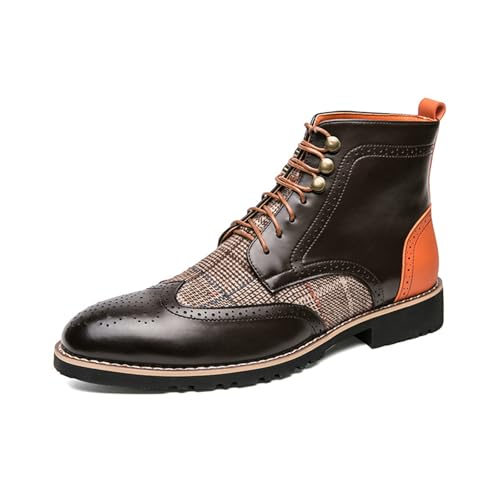 LMUIPMAA Männer Zwei Ton Chukka Stiefeletten Wingtips Oxfords Stiefel Perforierte Schnürung Brogue Kleid Schuhe,Braun,42 EU von LMUIPMAA