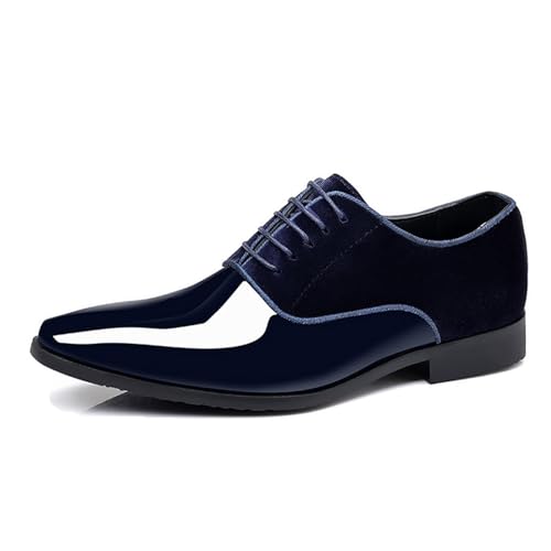 LMUIPMAA Männer formelle Schuhe Business Derby Schuhe Lackleder Schnür Hochzeit Anzugschuhe,Blau,45 EU von LMUIPMAA