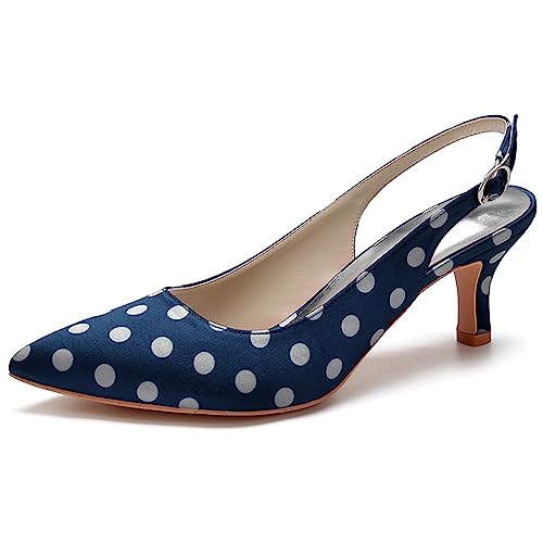 LMUIPMAA Slingback-Absätze für Damen geschlossene Zehen Kätzchen-Absatz Pumps für Hochzeit, Party, Freizeitkleidung,Dark Blue,35 EU von LMUIPMAA