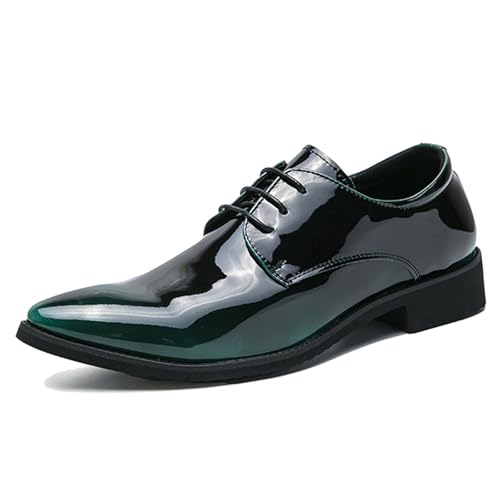 LMUIPMAA Smoking Schuhe, Lackleder Hochzeitskleid Schuhe Für Herren, Schnürschuhe, Formelle Business-Oxford-Schuhe,Grün,38 EU von LMUIPMAA