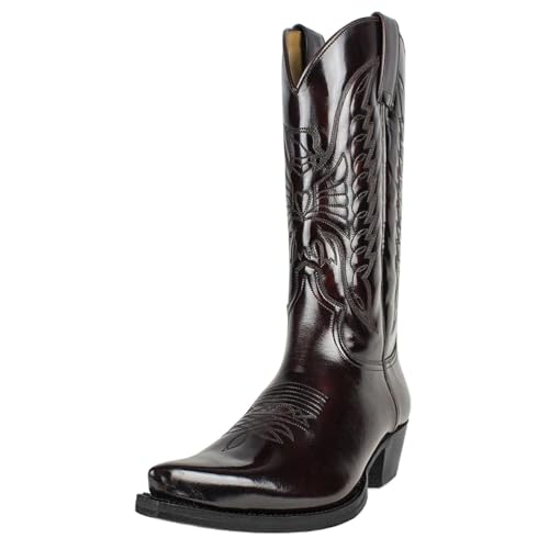 LMUIPMAA Stickerei Cowboystiefel Herren Western Klassischer Retro Halbhoch Schlupf Reiterstiefel,Braun,46 EU von LMUIPMAA