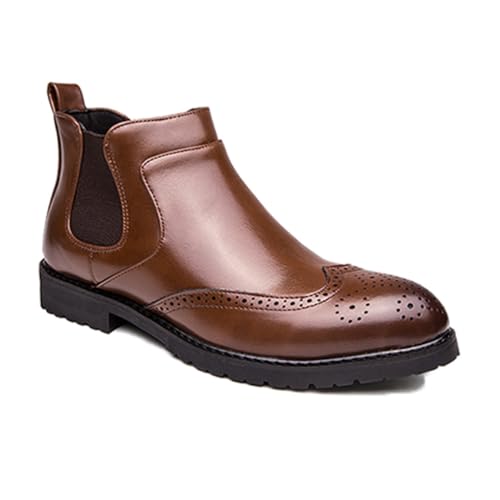 LMUIPMAA Stiefeletten Für Herren Runde Spitze Brunita Brogue Spitze Flügelspitzen Stiefel Leder PU rutschfeste Formale Stiefel,Braun,39 EU von LMUIPMAA