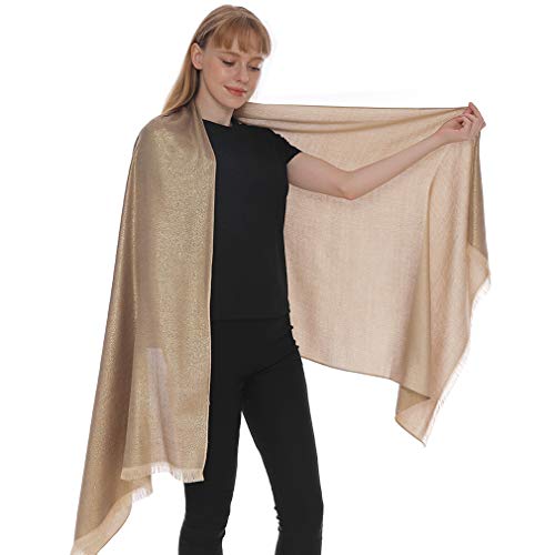 LMVERNA Damen funkelnder Metallic weicher Pashmina Schals und Wraps Schal in einfarbigen Farben, Nudegold, Medium von LMVERNA