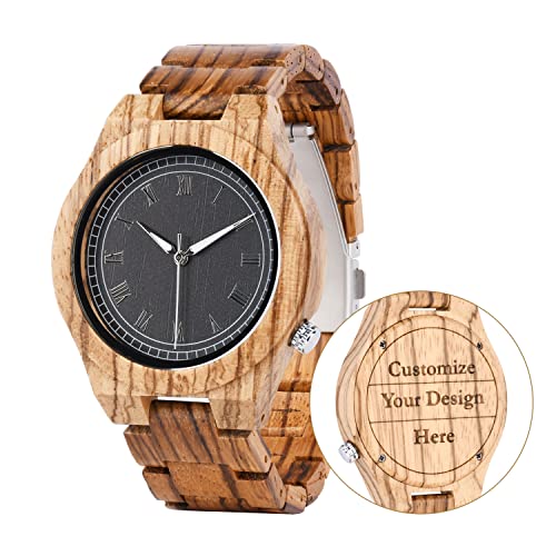LMWOOD Gravierte Holz Uhr Herren Gravur Unisex Holz Armbanduhr Analog Ahorn Uhr Maple Watch Geburtstagsgeschenk für Frauen von LMWOOD