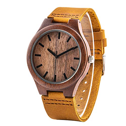 LMWOOD Herren Armbanduhr aus Holz mit Lederarmband Walnuss Quarzuhr Personalisierte Uhr für Ehemann Freund von LMWOOD