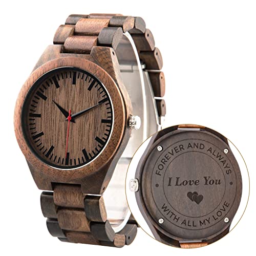 LMWOOD Holz Uhren Herren Gravur Herrenuhr aus Holz - Geschenk für Ehemann Bräutigam Geschenk Trauzeugen Geschenk- Walnuss Holz Armbanduhr Herren von LMWOOD