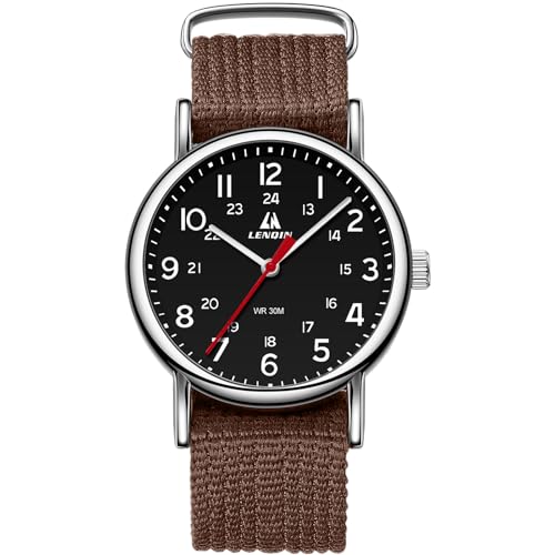 LN LENQIN Armbanduhr Herren Analog Military Watch Outdoor Uhr Herren Analog Herrenuhr Wasserdicht Taktische Uhr mit Nylonband Herren Uhr Digital﻿ (Burgunderrot) von LN LENQIN