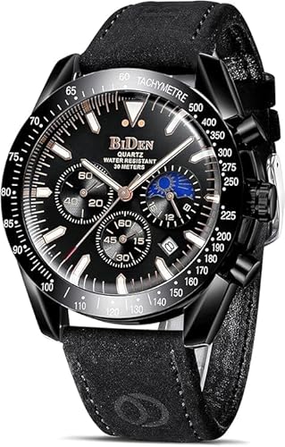 LN LENQIN Herrenuhren Analog Quarz Business Style Uhren 30M Wasserdicht Armbanduhren mit Lederband für Männer Elegant Uhren mit Datum- Schwarz von LN LENQIN