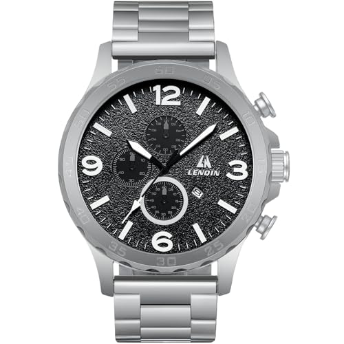 LN LENQIN Herrenuhren Analog Quarzuhren mit Edelstahlarmband 30M Wasserdicht Armbanduhren für Männer Business Casual Mode Kleid Uhren (Keine Chronographen) -Silber Schwarz von LN LENQIN