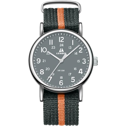 LN LENQIN Herrenuhren Militär Uhren Analog Quarz Uhren Armee Uhren Herren Wasserdicht Armbanduhren Sportuhr mit Nylonband (Cyanrot Silbergrau) von LN LENQIN