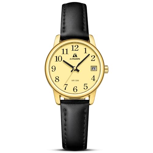 Uhr Damen Armbanduhr Damen Uhr mit Großen Ziffern Analog Quarzuhr für Frauen mit Lederband von LN LENQIN