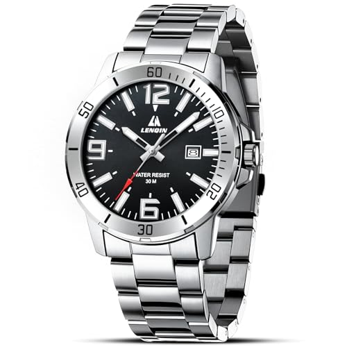 LN LENQIN Uhren Herren Edelstahl Wasserdicht Datum Armbanduhr Herren Uhr Analog Quarz Business von LN LENQIN