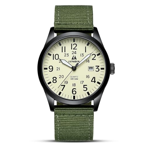 LN LENQIN Uhren Herren Herren Uhr Militär Uhr Feld Uhr Analog Quarz Uhren für Männer wasserdichte Herren Armbanduhren mit Datum Nylon Band Armee Taktische Sportuhr von LN LENQIN