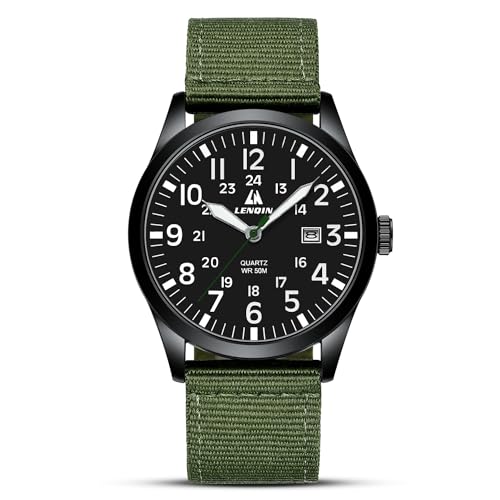 LN LENQIN Uhren Herren Herren Uhr Militär Uhr Feld Uhr Analog Quarz Uhren für Männer wasserdichte Herren Armbanduhren mit Datum Nylon Band Armee Taktische Sportuhr von LN LENQIN