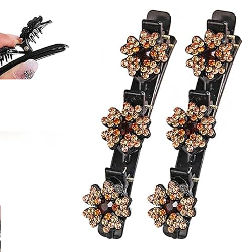 Geflochtene Haarnadeln mit funkelnden Kristallsteinen, modischer Diamant-Kopfschmuck für Damen, geflochtene Haaraccessoires mit funkelnden Strasssteinen (Blume (2 Stück) A) von LNBLAKBXBD