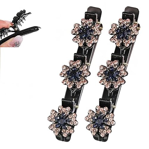 Geflochtene Haarnadeln mit funkelnden Kristallsteinen, modischer Diamant-Kopfschmuck für Damen, geflochtene Haaraccessoires mit funkelnden Strasssteinen (Blume (2 Stück) B) von LNBLAKBXBD