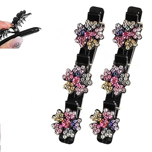 Geflochtene Haarnadeln mit funkelnden Kristallsteinen, modischer Diamant-Kopfschmuck für Damen, geflochtene Haaraccessoires mit funkelnden Strasssteinen (Blume (2 Stück) C) von LNBLAKBXBD