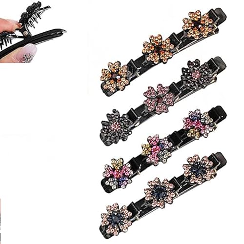 Geflochtene Haarnadeln mit funkelnden Kristallsteinen, modischer Diamant-Kopfschmuck für Damen, geflochtene Haaraccessoires mit funkelnden Strasssteinen (Blume (4 Stück)) von LNBLAKBXBD