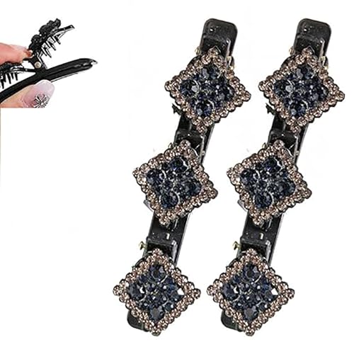 Geflochtene Haarnadeln mit funkelnden Kristallsteinen, modischer Diamant-Kopfschmuck für Damen, geflochtene Haaraccessoires mit funkelnden Strasssteinen (Quadrat (2 Stück) C) von LNBLAKBXBD