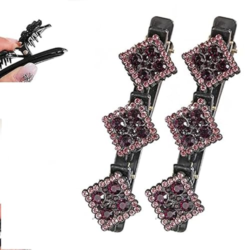 Geflochtene Haarnadeln mit funkelnden Kristallsteinen, modischer Diamant-Kopfschmuck für Damen, geflochtene Haaraccessoires mit funkelnden Strasssteinen (Quadrat (2 Stück) D) von LNBLAKBXBD
