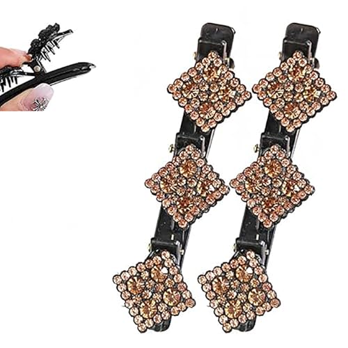 Geflochtene Haarnadeln mit funkelnden Kristallsteinen, modischer Diamant-Kopfschmuck für Damen, geflochtene Haaraccessoires mit funkelnden Strasssteinen (Quadrat (2 Stück) E) von LNBLAKBXBD