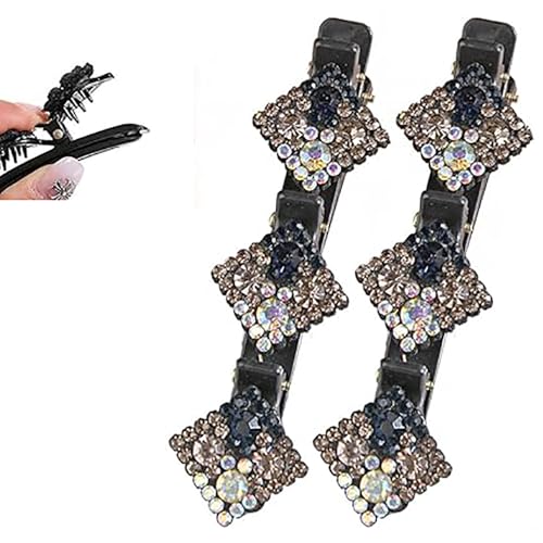 Geflochtene Haarnadeln mit funkelnden Kristallsteinen, modischer Diamant-Kopfschmuck für Damen, geflochtene Haaraccessoires mit funkelnden Strasssteinen (Quadrat (2 Stück) F) von LNBLAKBXBD
