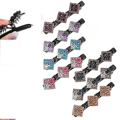 Geflochtene Haarnadeln mit funkelnden Kristallsteinen, modischer Diamant-Kopfschmuck für Damen, geflochtene Haaraccessoires mit funkelnden Strasssteinen (Quadrat (7 Stück)) von LNBLAKBXBD