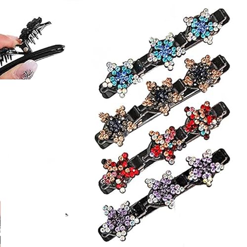 Geflochtene Haarnadeln mit funkelnden Kristallsteinen, modischer Diamant-Kopfschmuck für Damen, geflochtene Haaraccessoires mit funkelnden Strasssteinen (Stern (4 Stück)) von LNBLAKBXBD