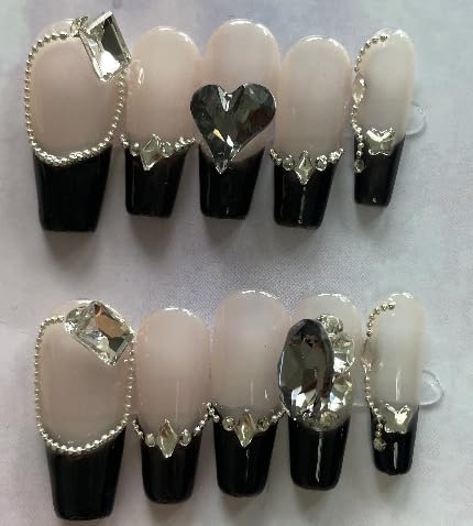 Drücken Sie auf Nagel, dicke falsche Nägel mit Kleber, Bling Schmuck handgemachte Nagel Geschenk für Mädchen Frauen, Finger Stick auf Nägel Dekor-M von LNCOJOLM