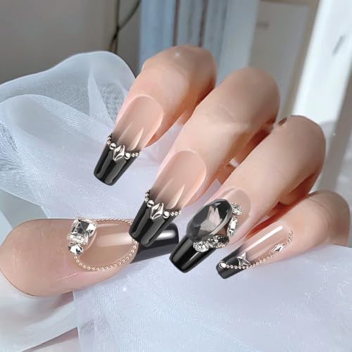 Schwarzer Druck auf Nägel Perle, wiederverwendbarer Stick auf Nägel, Heavy Duty künstliche Nägel für Frauen Mädchen Braut, Party Kostüm Cosplay Drama Tanzshow Dekoration-S Schwarzer Druck auf Nägel Perle, wiederverwendbarer Stick auf Nägel, Heavy Duty künstliche Nägel für Frauen Mädchen Braut, Party Kostüm Cosplay Drama Tanzshow Dekoration-S von LNCOJOLM