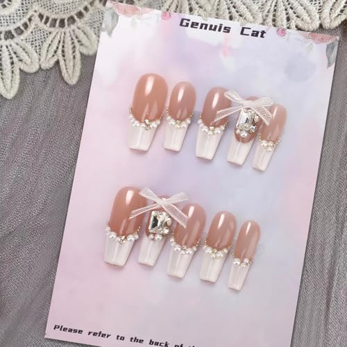Pink Presse auf Nägel mit Kleber, Perle künstliche Nägel gefälschte Nagel, wiederverwendbare Stick auf Nägeln, Mädchen Frauen Weihnachten Halloween Geburtstagsgeschenk-S von LNCOJOLM