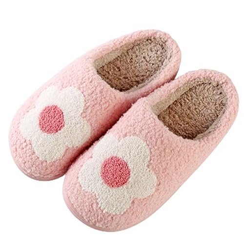 LNERIP Tier Hausschuhe Obst Hausschuhe Pflanze Hausschuhe Verschiedene Cartoon Muster Flauschig Weich Memory Foam Retro Indoor Outdoor Home Paar Schuhe, 1 - Sonnenblumen-Rosa, 5.5-6 Women/4.5-5 Men von LNERIP