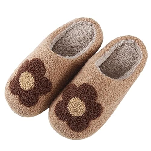 LNERIP Tier Hausschuhe Obst Hausschuhe Pflanze Hausschuhe Verschiedene Cartoon Muster Flauschig Weich Memory Foam Retro Indoor Outdoor Home Paar Schuhe, 1 Sonnenblumenkaffee, 9-10 Women/8-8.5 Men von LNERIP