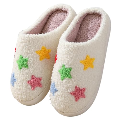 LNERIP Tier Hausschuhe Obst Hausschuhe Pflanze Hausschuhe Verschiedene Cartoon Muster Flauschig Weich Memory Foam Retro Indoor Outdoor Home Paar Schuhe, Bunte Sterne, 5.5-6 Women/4.5-5 Men von LNERIP