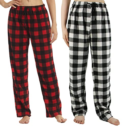 LNFINTDO 1-2er Pack Damen Pyjamahose Loungehose Schlafanzughose Soft Lang Fleece Karierte Pyjamahose Freizeithose Weihnachts Pyjama mit Kordelzug von LNFINTDO