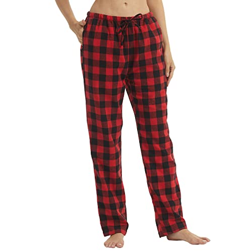 LNFINTDO 1-2er Pack Schlafanzughose Damen Frauen Flanell Karierte Weiche Pyjamahose Lounge Hosen Fleece Lounge Nachtwäsche mit Taschen von LNFINTDO