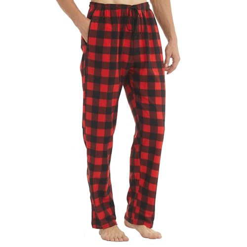 LNFINTDO 1-2er Pack Schlafanzughose Herren Lang Fleece Karierte Pyjamahose Winter Warm Nachtwäsche Bequeme Freizeithose Weihnachts Pyjama mit Taschen und Kordelzug von LNFINTDO