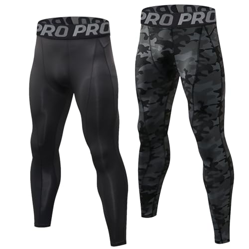 LNFINTDO 2er-Pack Kompressionshose Herren Laufhose Lang Schnelltrocknende Sportleggings Atmungsaktive Running Tight Männer für Fitness Gym Joggen Training Basketball von LNFINTDO