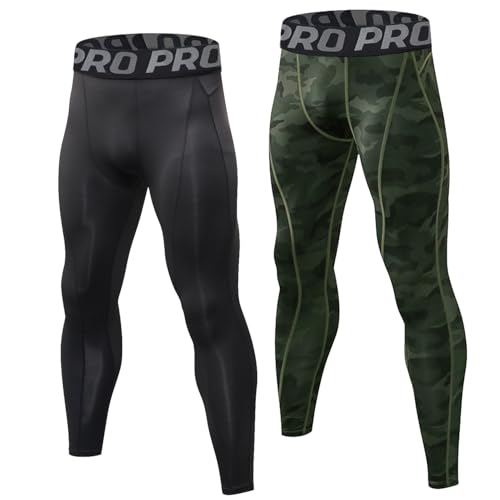 LNFINTDO 2er-Pack Kompressionshose Herren Laufhose Lang Schnelltrocknende Sportleggings Atmungsaktive Running Tight Männer für Fitness Gym Joggen Training Basketball von LNFINTDO