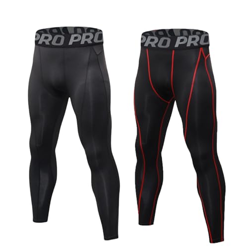 LNFINTDO 2er-Pack Kompressionshose Herren Laufhose Lang Schnelltrocknende Sportleggings Atmungsaktive Running Tight Männer für Fitness Gym Joggen Training Basketball von LNFINTDO